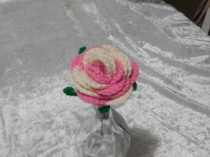 Crochet Open Rose - Cream and Dark Pink